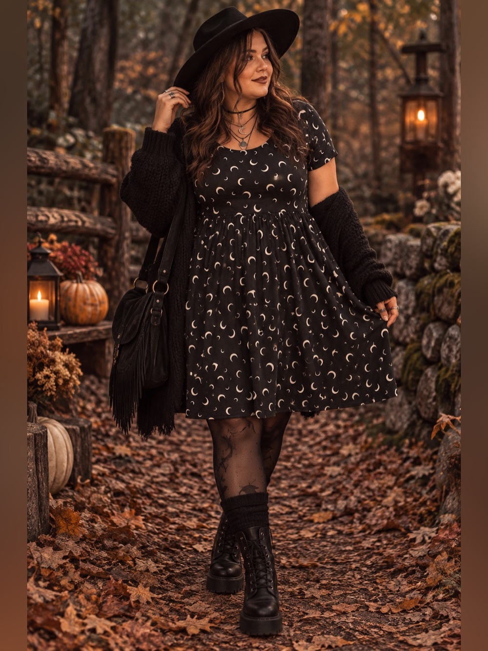 Hot Topic Plus Size 2 Crescent Moon Babydoll Dress Black Celestial